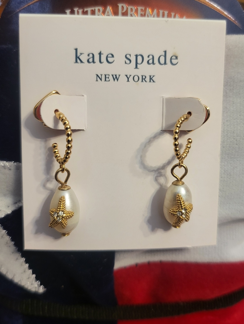 Kate Spade New York  Sea Star Starfish Pearl Huggie Earrings- NWOT
